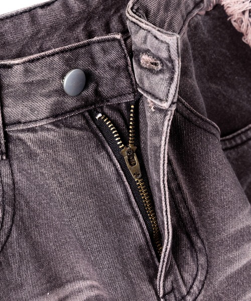 3SIZE 】ヴィンテージピンクウォッシュダメージワイドデニム