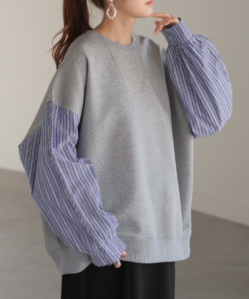 HUG.U(ハグユー)の「ダンボール×シャツ ぽわん袖プルオーバー(スウェット・レディース・ブラック/グレー/ホワイト・FREE)」の3枚目の写真