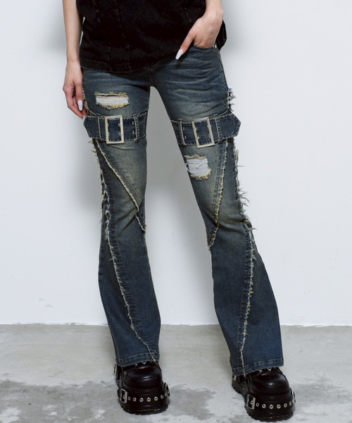 REFLEM/レフレム』切替フレアデニムパンツ（デニムパンツ