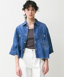 デニムクロップドショートスリーブシャツ