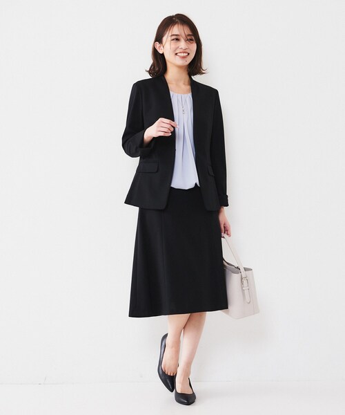 セール】【通勤スーツ】コットン混ジャージ カラーレスジャケット