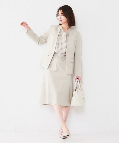 セール】【通勤スーツ】コットン混ジャージ カラーレスジャケット