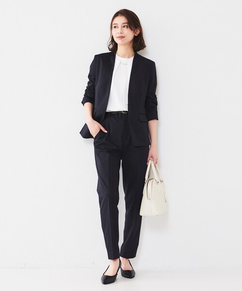 UNTITLED（アンタイトル）の「【通勤スーツ】コットン混ジャージ カラーレスジャケット（ノーカラージャケット・レディース・ダークグレー/ブラック/ネイビー/ベージュ・03/04/42/50/48/46/44/02/01/00）」の7枚目の写真