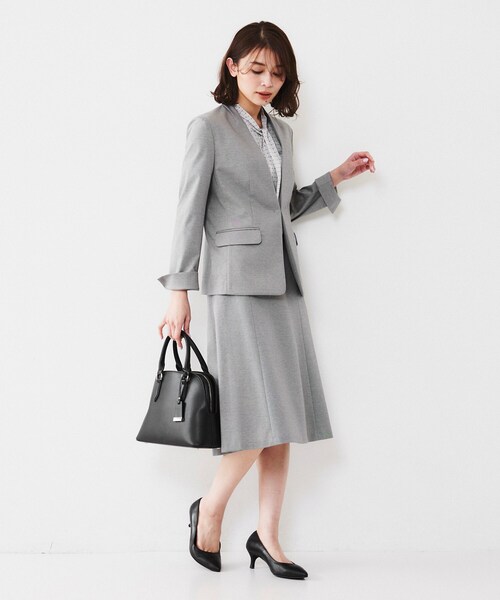 セール】【通勤スーツ】コットン混ジャージ カラーレスジャケット