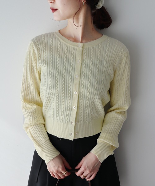 earth music&ecology（アースミュージックアンドエコロジー）の「ミニケーブルコンパクトカーディガン（カーディガン/ボレロ・レディース・イエロー/ライトグレー/ライトピンク/アイボリー/ブラック・FREE）」の5枚目の写真