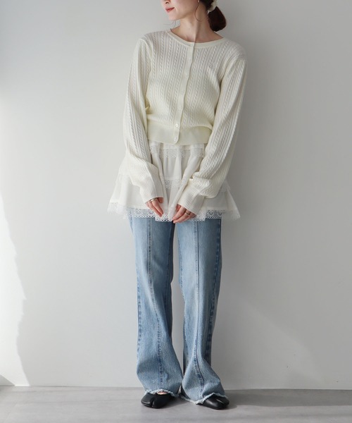 earth music&ecology（アースミュージックアンドエコロジー）の「ミニケーブルコンパクトカーディガン（カーディガン/ボレロ・レディース・イエロー/ライトグレー/ライトピンク/アイボリー/ブラック・FREE）」の8枚目の写真