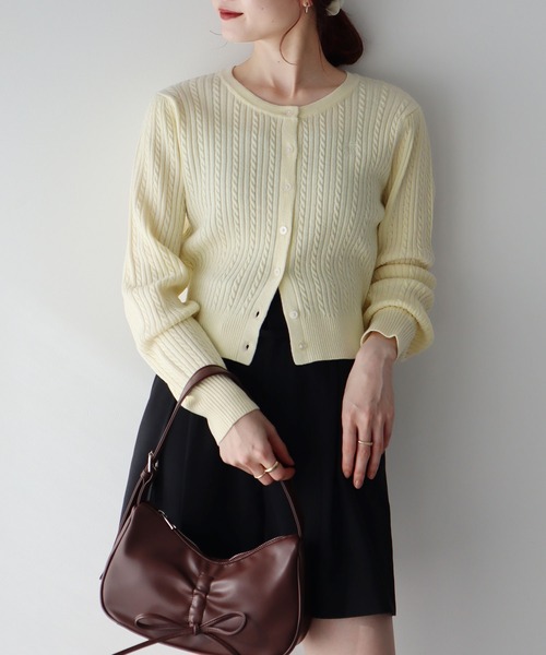 earth music&ecology（アースミュージックアンドエコロジー）の「ミニケーブルコンパクトカーディガン（カーディガン/ボレロ・レディース・イエロー/ライトグレー/ライトピンク/アイボリー/ブラック・FREE）」の6枚目の写真