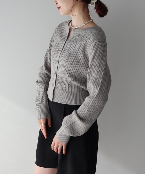 earth music&ecology（アースミュージックアンドエコロジー）の「ミニケーブルコンパクトカーディガン（カーディガン/ボレロ・レディース・イエロー/ライトグレー/ライトピンク/アイボリー/ブラック・FREE）」の7枚目の写真