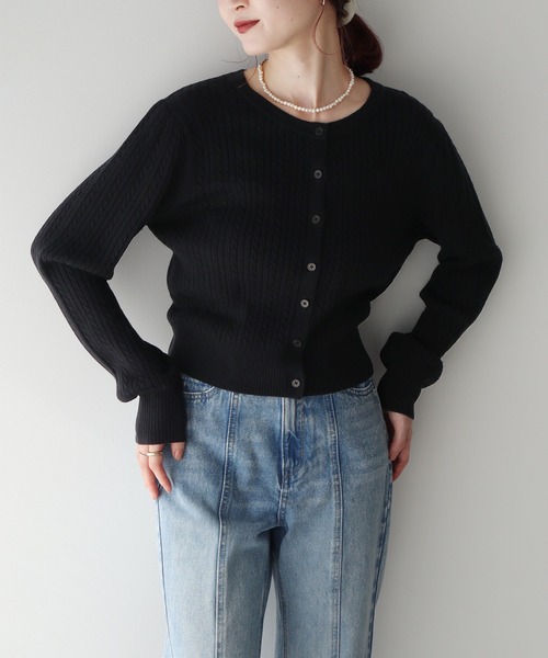 earth music&ecology（アースミュージックアンドエコロジー）の「ミニケーブルコンパクトカーディガン（カーディガン/ボレロ・レディース・イエロー/ライトグレー/ライトピンク/アイボリー/ブラック・FREE）」の11枚目の写真