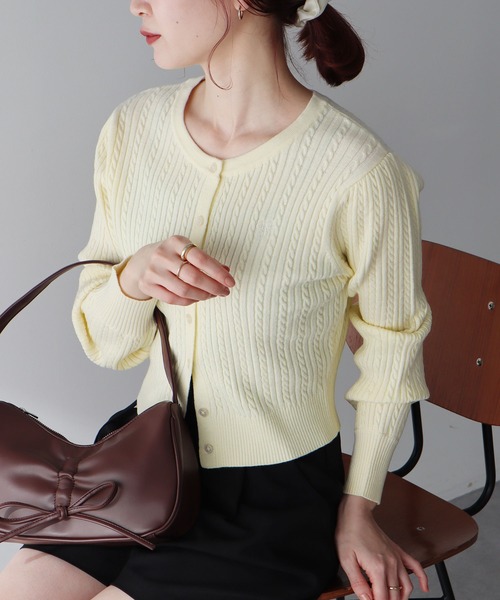 earth music&ecology（アースミュージックアンドエコロジー）の「ミニケーブルコンパクトカーディガン（カーディガン/ボレロ・レディース・イエロー/ライトグレー/ライトピンク/アイボリー/ブラック・FREE）」の12枚目の写真