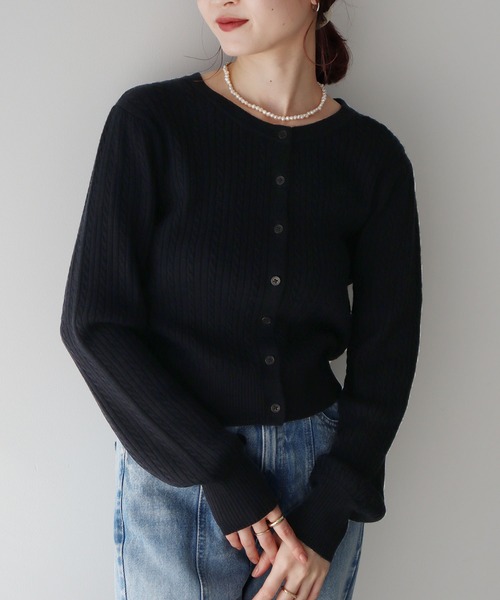 earth music&ecology（アースミュージックアンドエコロジー）の「ミニケーブルコンパクトカーディガン（カーディガン/ボレロ・レディース・イエロー/ライトグレー/ライトピンク/アイボリー/ブラック・FREE）」の10枚目の写真