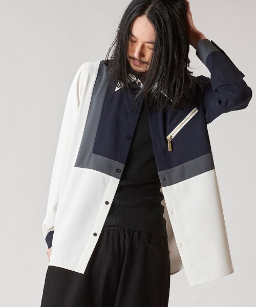 NO ID.（ノーアイディ）の「ms6021- ﾏﾙﾁｸﾚﾘｯｸZIP-SH ジップシャツ（シャツ/ブラウス・メンズ・ホワイト/ブラック/ネイビー・1/2）」の3枚目の写真