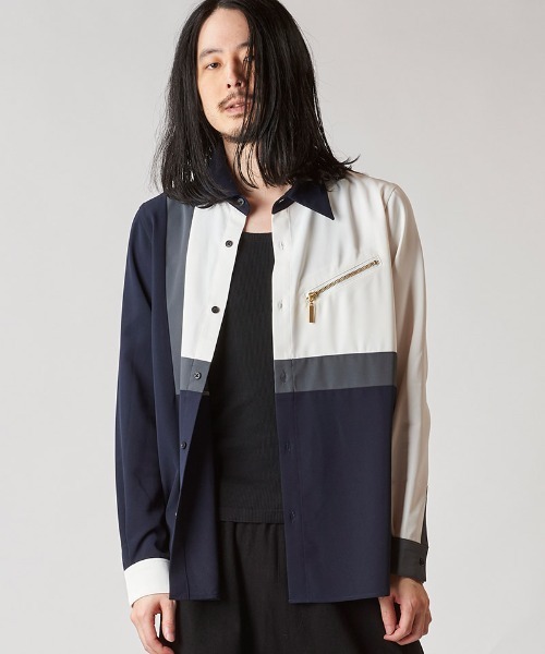 NO ID.（ノーアイディ）の「ms6021- ﾏﾙﾁｸﾚﾘｯｸZIP-SH ジップシャツ（シャツ/ブラウス・メンズ・ホワイト/ブラック/ネイビー・1/2）」の2枚目の写真