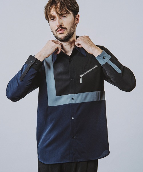 NO ID.（ノーアイディ）の「ms6021- ﾏﾙﾁｸﾚﾘｯｸZIP-SH ジップシャツ（シャツ/ブラウス・メンズ・ホワイト/ブラック/ネイビー・1/2）」の6枚目の写真