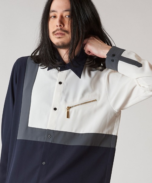 NO ID.（ノーアイディ）の「ms6021- ﾏﾙﾁｸﾚﾘｯｸZIP-SH ジップシャツ（シャツ/ブラウス・メンズ・ホワイト/ブラック/ネイビー・1/2）」の7枚目の写真