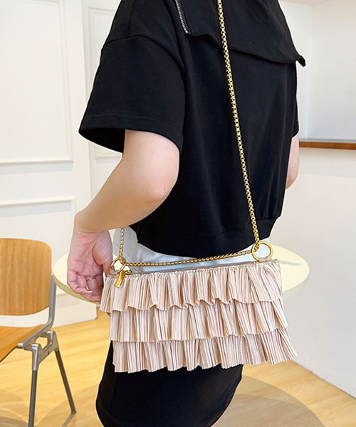 florist（フローリスト）の「2WAY ティアードプリーツチェーンショルダーバッグ/クラッチバッグ/パーティーバッグ（クラッチバッグ・レディース・ブラック/ホワイト/ピンク/ベージュ・FREE）」の3枚目の写真