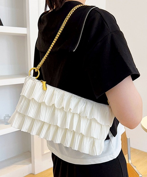 florist（フローリスト）の「2WAY ティアードプリーツチェーンショルダーバッグ/クラッチバッグ/パーティーバッグ（クラッチバッグ・レディース・ブラック/ホワイト/ピンク/ベージュ・FREE）」の2枚目の写真