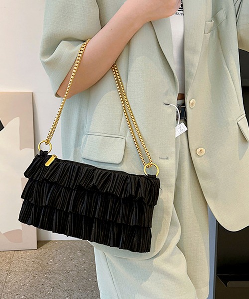 florist（フローリスト）の「2WAY ティアードプリーツチェーンショルダーバッグ/クラッチバッグ/パーティーバッグ（クラッチバッグ・レディース・ブラック/ホワイト/ピンク/ベージュ・FREE）」の11枚目の写真