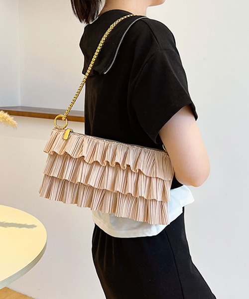 florist（フローリスト）の「2WAY ティアードプリーツチェーンショルダーバッグ/クラッチバッグ/パーティーバッグ（クラッチバッグ・レディース・ブラック/ホワイト/ピンク/ベージュ・FREE）」の13枚目の写真