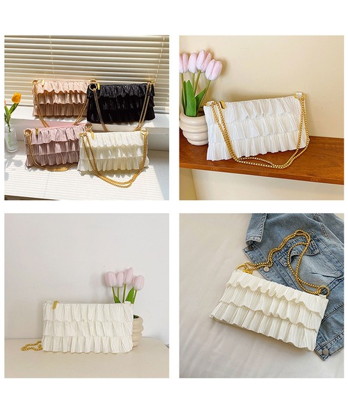 florist（フローリスト）の「2WAY ティアードプリーツチェーンショルダーバッグ/クラッチバッグ/パーティーバッグ（クラッチバッグ・レディース・ブラック/ホワイト/ピンク/ベージュ・FREE）」の14枚目の写真