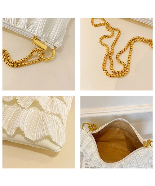 florist（フローリスト）の「2WAY ティアードプリーツチェーンショルダーバッグ/クラッチバッグ/パーティーバッグ（クラッチバッグ・レディース・ブラック/ホワイト/ピンク/ベージュ・FREE）」の15枚目の写真