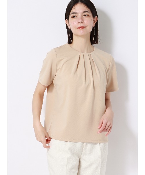 SUIT SQUARE(スーツスクエア)の「カットブラウス ウォッシャブル ウーブンライクジャージー(シャツ/ブラウス・レディース・ピンク系/ホワイト系/グレー系・38(9号))」の1枚目の写真
