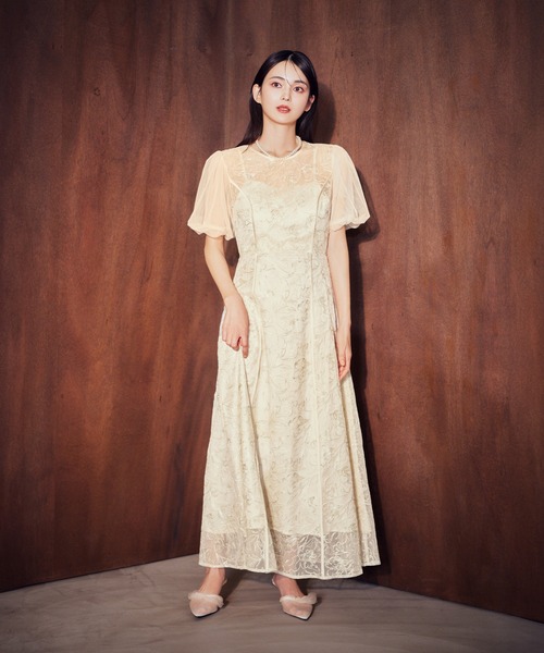 darial（ダリアル）の「【darial】puff sleeve lace dress パフスリーブ レースドレス お呼ばれ 結婚式 二次会 成人式 同窓会 セレモニードレス パーティドレス オケージョンドレス（ドレス・レディース・アイボリー/ブラック・L/M/S）」の5枚目の写真