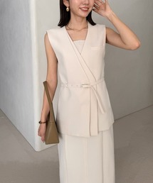 anuans ダブルフロントジレセットワンピースホワイトアニュアンス