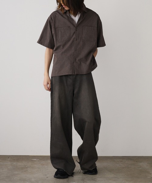 Jungle Storm（ジャングルストーム）の「JUNGLE STORM/ジャングルストーム  H/S,小格子CKショートレングスシャツ シャツ（シャツ/ブラウス・メンズ・ベージュ/ブラウン/ブラック・L/M）」の14枚目の写真