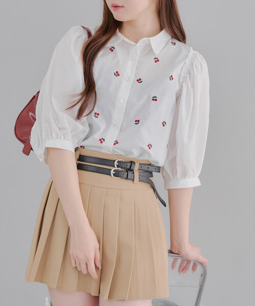 Another Branch olive des olive(アナザーブランチオリーブデオリーブ)の「チェリー刺しゅうブラウス(シャツ/ブラウス・レディース・ストライプ/オフホワイト/チェック・FREE)」の1枚目の写真