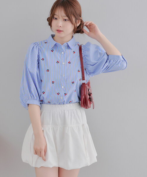 Another Branch olive des olive(アナザーブランチオリーブデオリーブ)の「チェリー刺しゅうブラウス(シャツ/ブラウス・レディース・ストライプ/オフホワイト/チェック・FREE)」の8枚目の写真