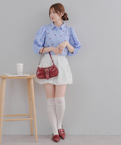 Another Branch olive des olive(アナザーブランチオリーブデオリーブ)の「チェリー刺しゅうブラウス(シャツ/ブラウス・レディース・ストライプ/オフホワイト/チェック・FREE)」の12枚目の写真