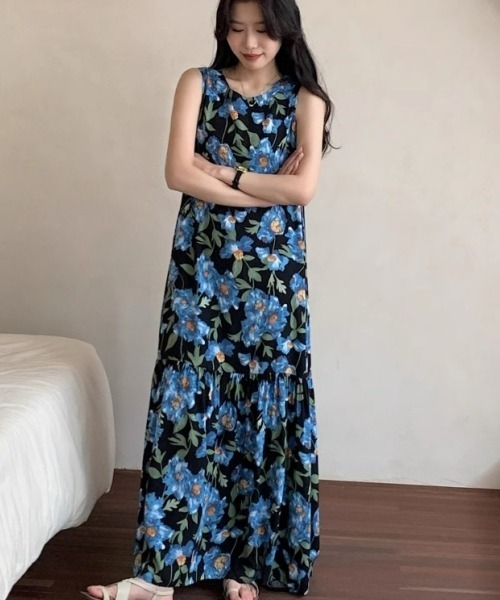 gossip!ロサンゼルス(ゴシップロサンゼルス)の「ヴィンテージ風 ノースリーブワンピース ルームウェア ナイトウェア 部屋着(ワンピース・レディース・ブラック/グリーン/レッド/アイボリー・FREE)」の3枚目の写真