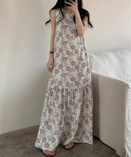 gossip!ロサンゼルス(ゴシップロサンゼルス)の「ヴィンテージ風 ノースリーブワンピース ルームウェア ナイトウェア 部屋着(ワンピース・レディース・ブラック/グリーン/レッド/アイボリー・FREE)」の7枚目の写真