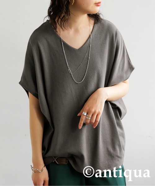 antiqua（アンティカ）の「コーデ2点セット シュッと美トップス　パンツ（Tシャツ/カットソー・レディース・グレー/アイボリー/ブラック/ライム・M/L/MT/LT）」の12枚目の写真