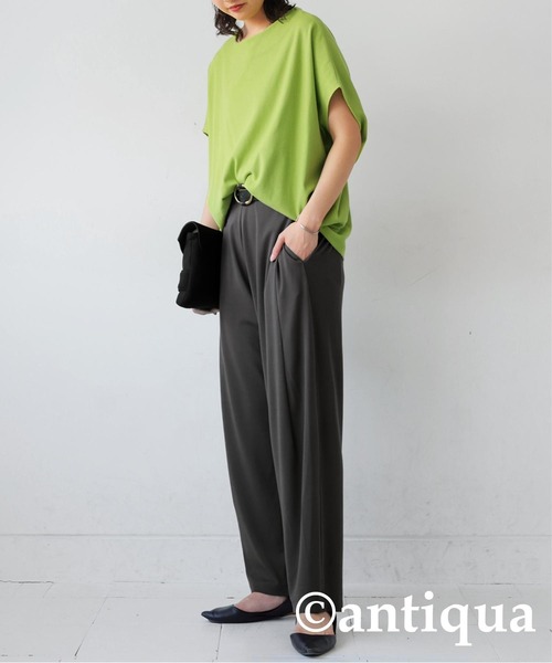 antiqua（アンティカ）の「コーデ2点セット シュッと美トップス　パンツ（Tシャツ/カットソー・レディース・グレー/アイボリー/ブラック/ライム・M/L/MT/LT）」の16枚目の写真