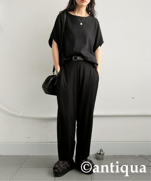 antiqua（アンティカ）の「コーデ2点セット シュッと美トップス　パンツ（Tシャツ/カットソー・レディース・グレー/アイボリー/ブラック/ライム・M/L/MT/LT）」の10枚目の写真