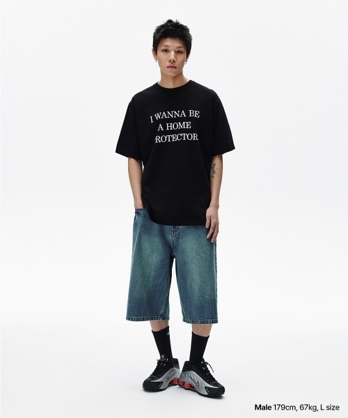 MAHAGRID(マハグリッド)の「『mahagrid/マハグリッド』 MUD WASHING DENIM SHORT /マッドワッシングデニムショートパンツ(デニムパンツ・メンズ・ブラック/ブルー・M/S)」の3枚目の写真