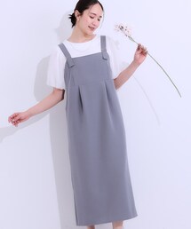 【S-LL/肩紐調整可能】Iラインシルエットですっきりと タック切替ジャンドレ