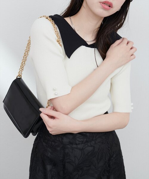 natural couture（ナチュラルクチュール）の「【WEB限定】衿付きシンプルリブニットプルーバー（ニット/セーター・レディース・オフホワイト/サックスブルー/ブラック/ピンク・FREE）」の3枚目の写真