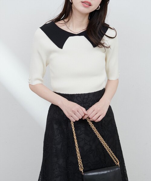 natural couture（ナチュラルクチュール）の「【WEB限定】衿付きシンプルリブニットプルーバー（ニット/セーター・レディース・オフホワイト/サックスブルー/ブラック/ピンク・FREE）」の5枚目の写真