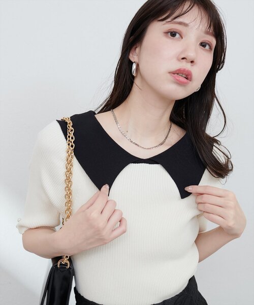 natural couture（ナチュラルクチュール）の「【WEB限定】衿付きシンプルリブニットプルーバー（ニット/セーター・レディース・オフホワイト/サックスブルー/ブラック/ピンク・FREE）」の6枚目の写真