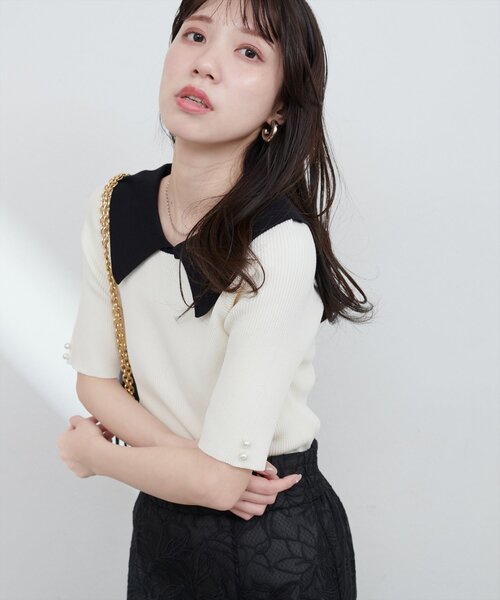 natural couture（ナチュラルクチュール）の「【WEB限定】衿付きシンプルリブニットプルーバー（ニット/セーター・レディース・オフホワイト/サックスブルー/ブラック/ピンク・FREE）」の7枚目の写真