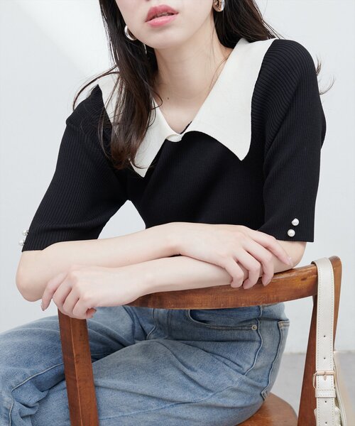 natural couture（ナチュラルクチュール）の「【WEB限定】衿付きシンプルリブニットプルーバー（ニット/セーター・レディース・オフホワイト/サックスブルー/ブラック/ピンク・FREE）」の10枚目の写真