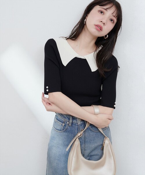 natural couture（ナチュラルクチュール）の「【WEB限定】衿付きシンプルリブニットプルーバー（ニット/セーター・レディース・オフホワイト/サックスブルー/ブラック/ピンク・FREE）」の12枚目の写真