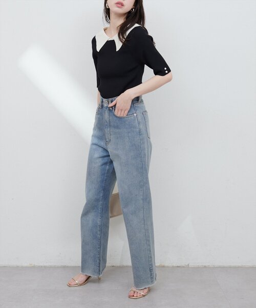 natural couture（ナチュラルクチュール）の「【WEB限定】衿付きシンプルリブニットプルーバー（ニット/セーター・レディース・オフホワイト/サックスブルー/ブラック/ピンク・FREE）」の13枚目の写真