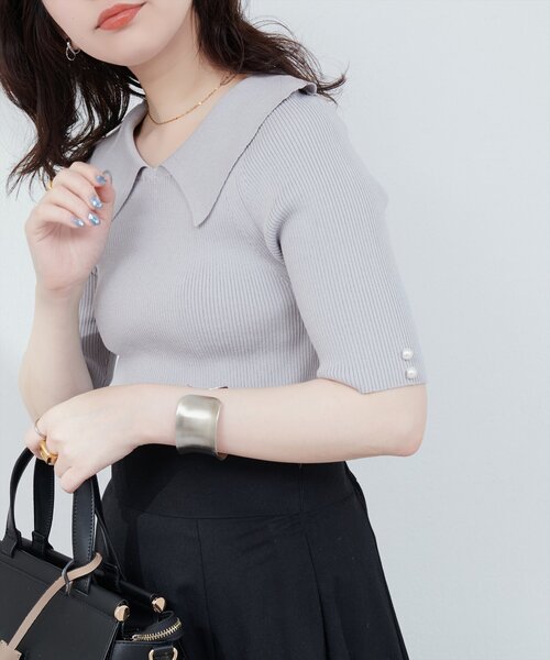 natural couture（ナチュラルクチュール）の「【WEB限定】衿付きシンプルリブニットプルーバー（ニット/セーター・レディース・オフホワイト/サックスブルー/ブラック/ピンク・FREE）」の16枚目の写真