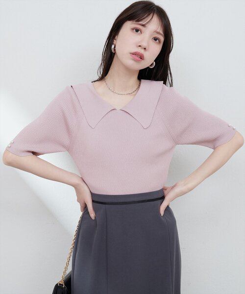 natural couture（ナチュラルクチュール）の「【WEB限定】衿付きシンプルリブニットプルーバー（ニット/セーター・レディース・オフホワイト/サックスブルー/ブラック/ピンク・FREE）」の21枚目の写真