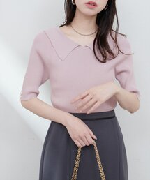 【WEB限定】衿付きシンプルリブニットプルーバー
