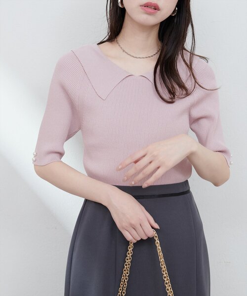 natural couture（ナチュラルクチュール）の「【WEB限定】衿付きシンプルリブニットプルーバー（ニット/セーター・レディース・オフホワイト/サックスブルー/ブラック/ピンク・FREE）」の2枚目の写真